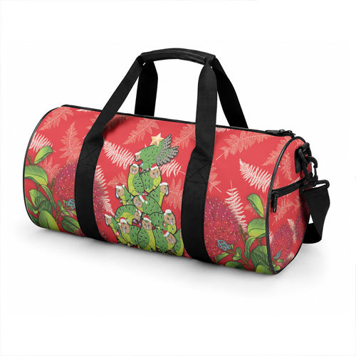 Kakapo New Zealand Christmas Duffle Bag Meri Kirihimete Pohutukawa - Red Color