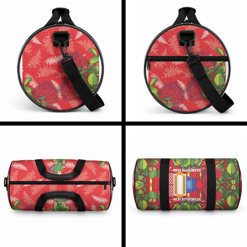 Kakapo New Zealand Christmas Duffle Bag Meri Kirihimete Pohutukawa - Red Color