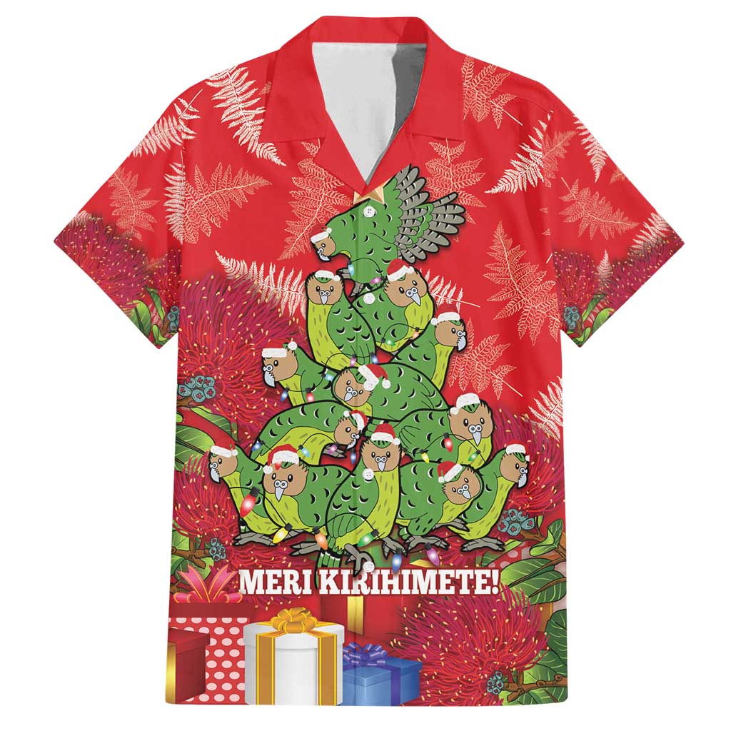 Kakapo New Zealand Christmas Family Matching Long Sleeve Bodycon Dress and Hawaiian Shirt Meri Kirihimete Pohutukawa - Red Color