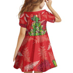 Kakapo New Zealand Christmas Family Matching Off The Shoulder Long Sleeve Dress and Hawaiian Shirt Meri Kirihimete Pohutukawa - Red Color
