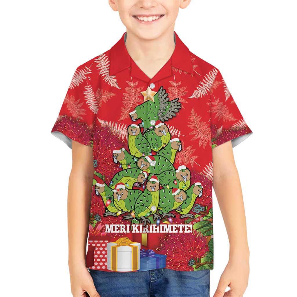 Kakapo New Zealand Christmas Family Matching Off Shoulder Maxi Dress and Hawaiian Shirt Meri Kirihimete Pohutukawa - Red Color