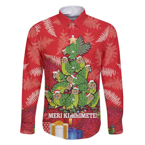 Kakapo New Zealand Christmas Family Matching Off Shoulder Short Dress and Hawaiian Shirt Meri Kirihimete Pohutukawa - Red Color