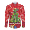 Kakapo New Zealand Christmas Long Sleeve Button Shirt Meri Kirihimete Pohutukawa - Red Color