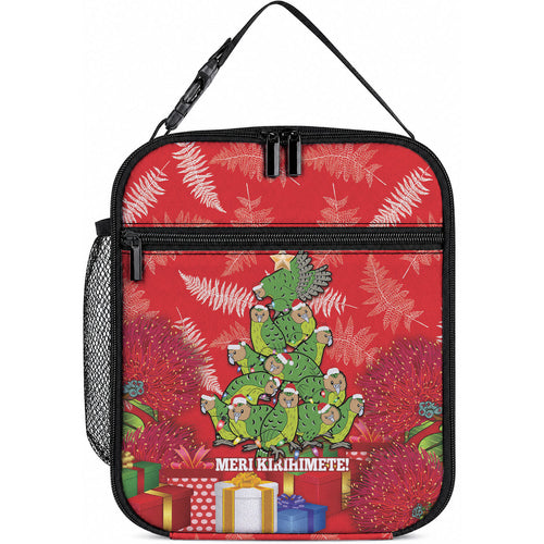 Kakapo New Zealand Christmas Lunch Bag Meri Kirihimete Pohutukawa - Red Color