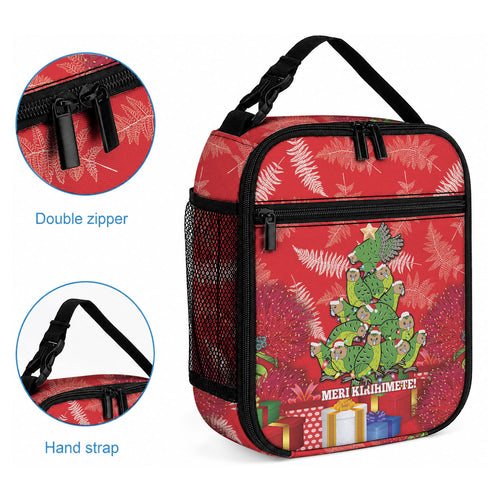 Kakapo New Zealand Christmas Lunch Bag Meri Kirihimete Pohutukawa - Red Color