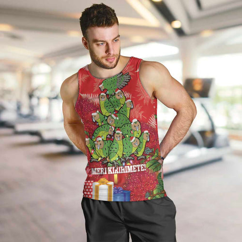 Kakapo New Zealand Christmas Men Tank Top Meri Kirihimete Pohutukawa - Red Color