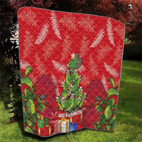 Kakapo New Zealand Christmas Quilt Meri Kirihimete Pohutukawa - Red Color