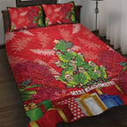 Kakapo New Zealand Christmas Quilt Bed Set Meri Kirihimete Pohutukawa - Red Color