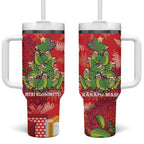Kakapo New Zealand Christmas Tumbler With Handle Meri Kirihimete Pohutukawa - Red Color