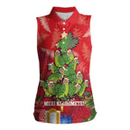 Kakapo New Zealand Christmas Women Sleeveless Polo Shirt Meri Kirihimete Pohutukawa - Red Color