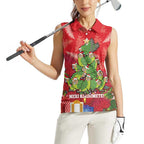 Kakapo New Zealand Christmas Women Sleeveless Polo Shirt Meri Kirihimete Pohutukawa - Red Color