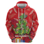 Kakapo New Zealand Christmas Zip Hoodie Meri Kirihimete Pohutukawa - Red Color
