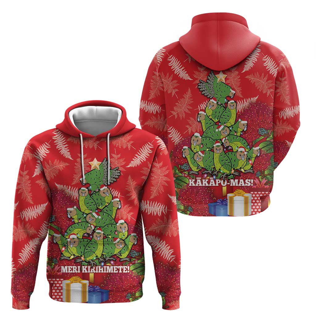 Kakapo New Zealand Christmas Zip Hoodie Meri Kirihimete Pohutukawa - Red Color