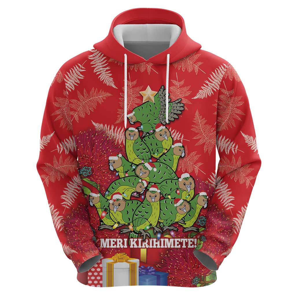 Kakapo New Zealand Christmas Zip Hoodie Meri Kirihimete Pohutukawa - Red Color