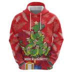 Kakapo New Zealand Christmas Zip Hoodie Meri Kirihimete Pohutukawa - Red Color