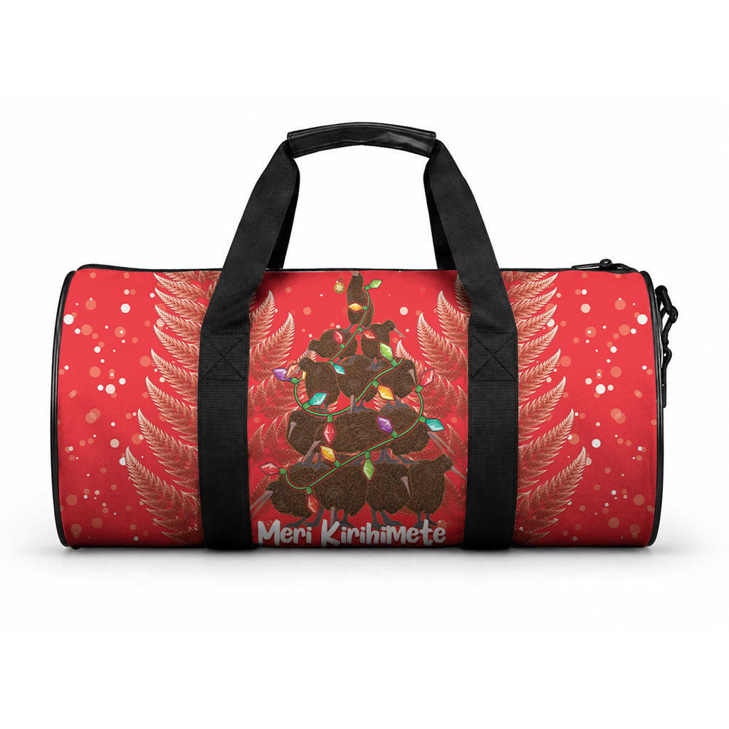 Kiwi New Zealand Christmas Duffle Bag Meri Kirihimete Silver Fern - Red Color