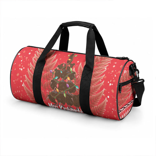 Kiwi New Zealand Christmas Duffle Bag Meri Kirihimete Silver Fern - Red Color