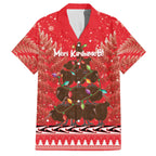 Kiwi New Zealand Christmas Family Matching Off The Shoulder Long Sleeve Dress and Hawaiian Shirt Meri Kirihimete Silver Fern - Red Color