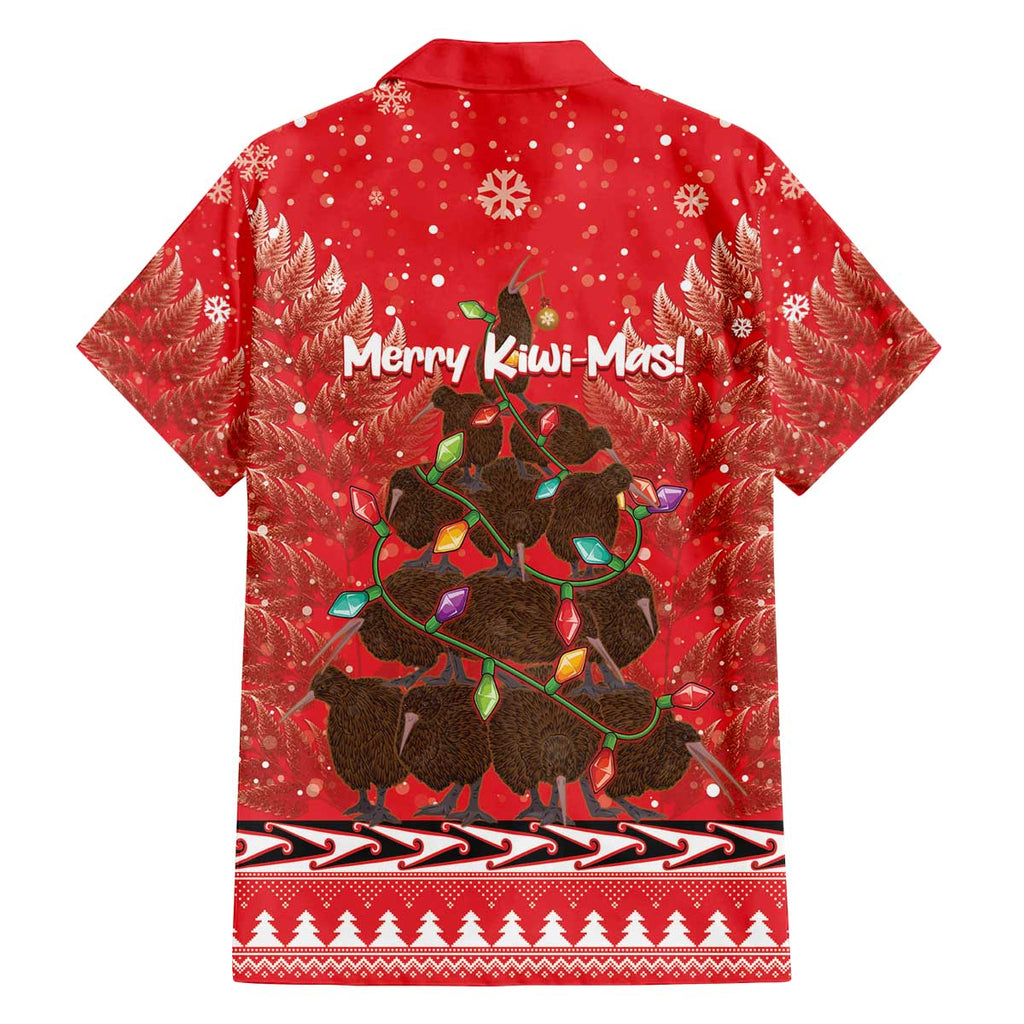 Kiwi New Zealand Christmas Family Matching Off The Shoulder Long Sleeve Dress and Hawaiian Shirt Meri Kirihimete Silver Fern - Red Color