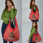 Kiwi New Zealand Christmas Grocery Bag Meri Kirihimete Silver Fern - Red Color