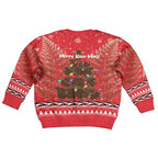 Kiwi New Zealand Christmas Kid Ugly Christmas Sweater Meri Kirihimete Silver Fern - Red Color