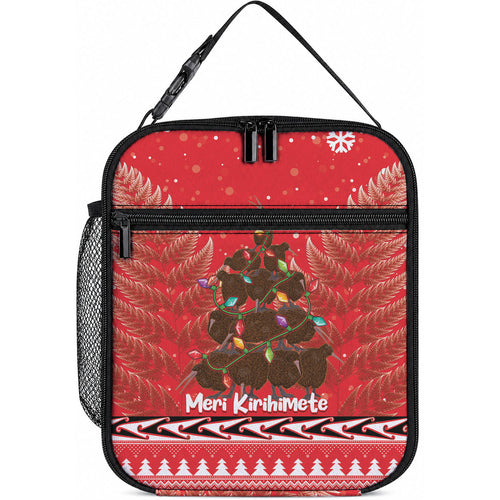 Kiwi New Zealand Christmas Lunch Bag Meri Kirihimete Silver Fern - Red Color
