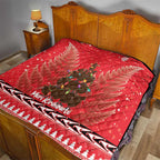 Kiwi New Zealand Christmas Quilt Meri Kirihimete Silver Fern - Red Color