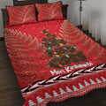 Kiwi New Zealand Christmas Quilt Bed Set Meri Kirihimete Silver Fern - Red Color