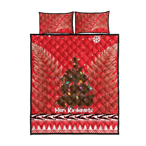 Kiwi New Zealand Christmas Quilt Bed Set Meri Kirihimete Silver Fern - Red Color