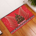 Kiwi New Zealand Christmas Rubber Doormat Meri Kirihimete Silver Fern - Red Color