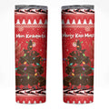 Kiwi New Zealand Christmas Skinny Tumbler Meri Kirihimete Silver Fern - Red Color