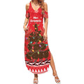 Kiwi New Zealand Christmas Summer Maxi Dress Meri Kirihimete Silver Fern - Red Color