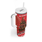 Kiwi New Zealand Christmas Tumbler With Handle Meri Kirihimete Silver Fern - Red Color