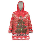 Kiwi New Zealand Christmas Wearable Blanket Hoodie Meri Kirihimete Silver Fern - Red Color