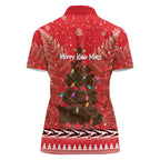 Kiwi New Zealand Christmas Women Polo Shirt Meri Kirihimete Silver Fern - Red Color