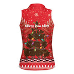 Kiwi New Zealand Christmas Women Sleeveless Polo Shirt Meri Kirihimete Silver Fern - Red Color