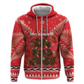 Kiwi New Zealand Christmas Zip Hoodie Meri Kirihimete Silver Fern - Red Color