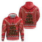 Kiwi New Zealand Christmas Zip Hoodie Meri Kirihimete Silver Fern - Red Color