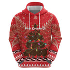 Kiwi New Zealand Christmas Zip Hoodie Meri Kirihimete Silver Fern - Red Color