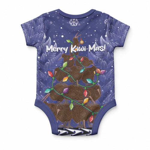 Kiwi New Zealand Christmas Baby Onesie Meri Kirihimete Silver Fern - Blue Color