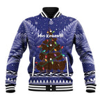 Kiwi New Zealand Christmas Baseball Jacket Meri Kirihimete Silver Fern - Blue Color