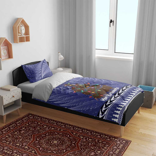 Kiwi New Zealand Christmas Bedding Set Meri Kirihimete Silver Fern - Blue Color