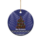 Kiwi New Zealand Christmas Ceramic Ornament Meri Kirihimete Silver Fern - Blue Color