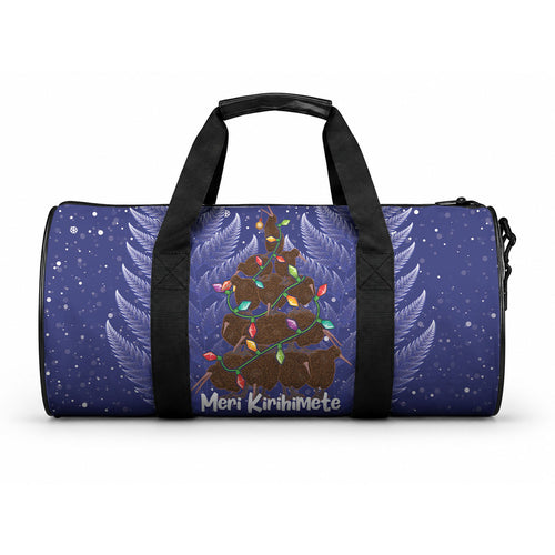 Kiwi New Zealand Christmas Duffle Bag Meri Kirihimete Silver Fern - Blue Color