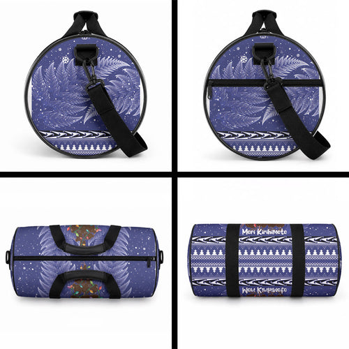 Kiwi New Zealand Christmas Duffle Bag Meri Kirihimete Silver Fern - Blue Color