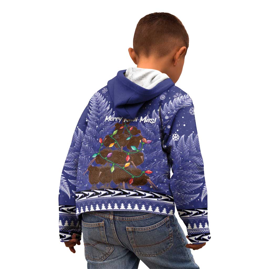 Kiwi New Zealand Christmas Kid Hoodie Meri Kirihimete Silver Fern - Blue Color
