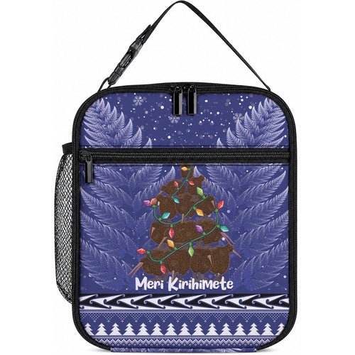 Kiwi New Zealand Christmas Lunch Bag Meri Kirihimete Silver Fern - Blue Color