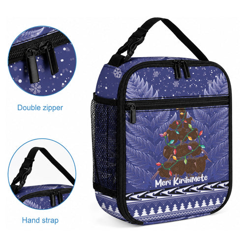 Kiwi New Zealand Christmas Lunch Bag Meri Kirihimete Silver Fern - Blue Color