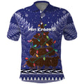 Kiwi New Zealand Christmas Polo Shirt Meri Kirihimete Silver Fern - Blue Color