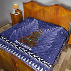 Kiwi New Zealand Christmas Quilt Meri Kirihimete Silver Fern - Blue Color
